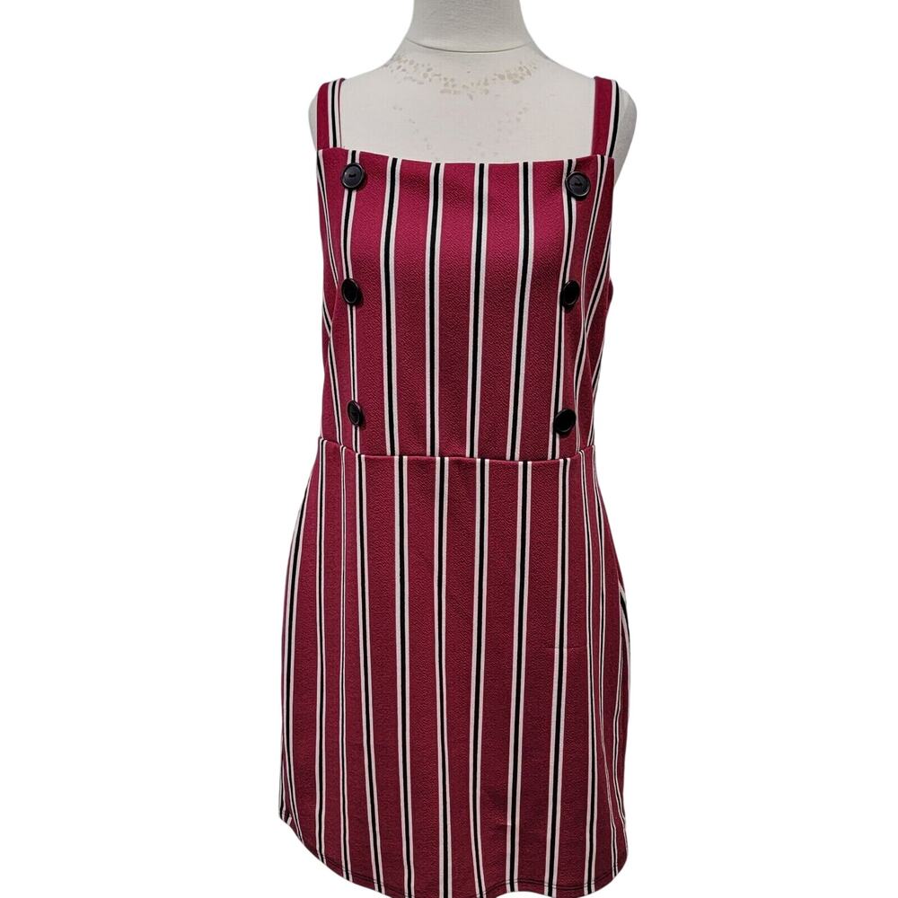 90s XLarge 6 Button Front Tank Mini Dress Pinstripe Pinafore Minimalist Preppy